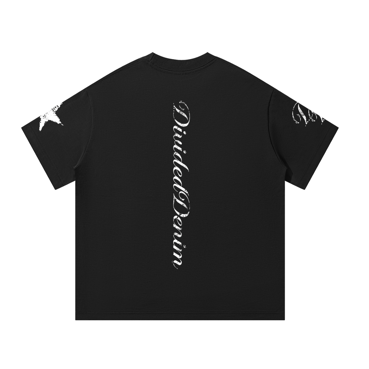 Worn Print Oversized Divideddenim tee (Black)