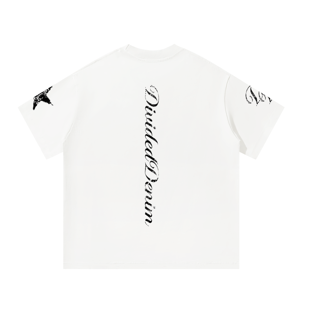 Worn Print Oversized DividedDenim Tee (White)