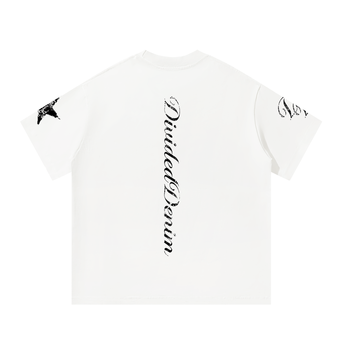 Worn Print Oversized DividedDenim Tee (White)